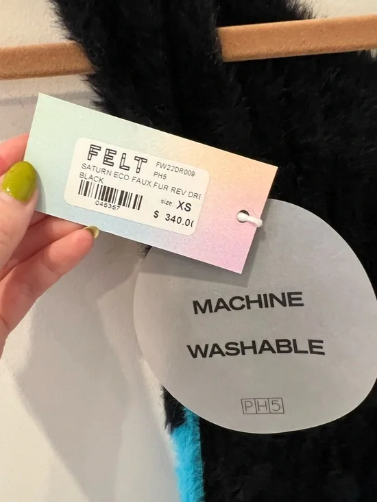 NWT PH5 Faux Fur Reversible Ribbed Midi Dress with Blue Wave Trim - Picture 8 of 9